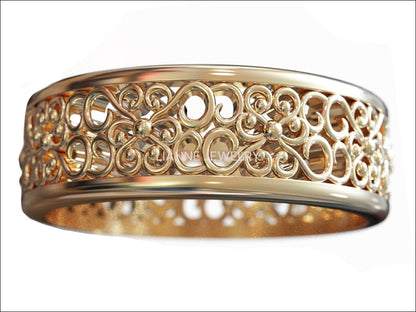 14K Solid Gold Filigree Band Ring Celtic Anniversary Ring - Lianne Jewelry