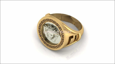 Gold ring Unique Men's gift Signet ring Men's ring Engraved Ring 18K White in Yellow gold - Lianne Jewelry
