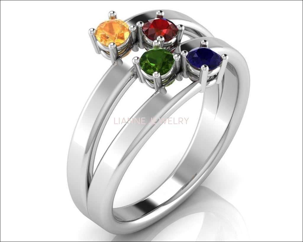 Cocktail ring 14K White Gold Ring 4 color stones Sapphire Tsavorite Ruby Yellow Sapphire Birthstone Ring Contemporary Ring - Lianne Jewelry