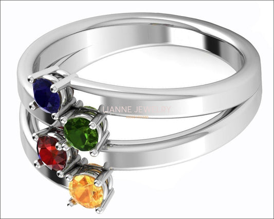 Cocktail ring 14K White Gold Ring 4 color stones Sapphire Tsavorite Ruby Yellow Sapphire Birthstone Ring Contemporary Ring - Lianne Jewelry