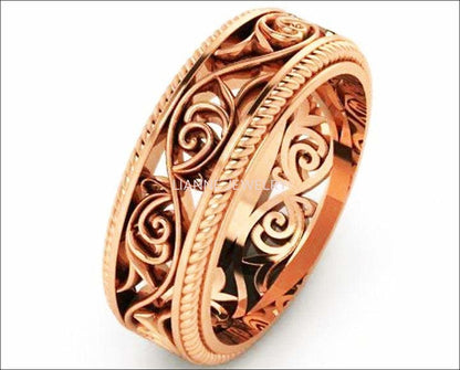 18K White Gold Filigree Band Plumeria Ring Filigree Band Milgrain wedding band Unique Ring - Lianne Jewelry