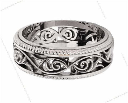 18K White Gold Filigree Band Plumeria Ring Filigree Band Milgrain wedding band Unique Ring - Lianne Jewelry