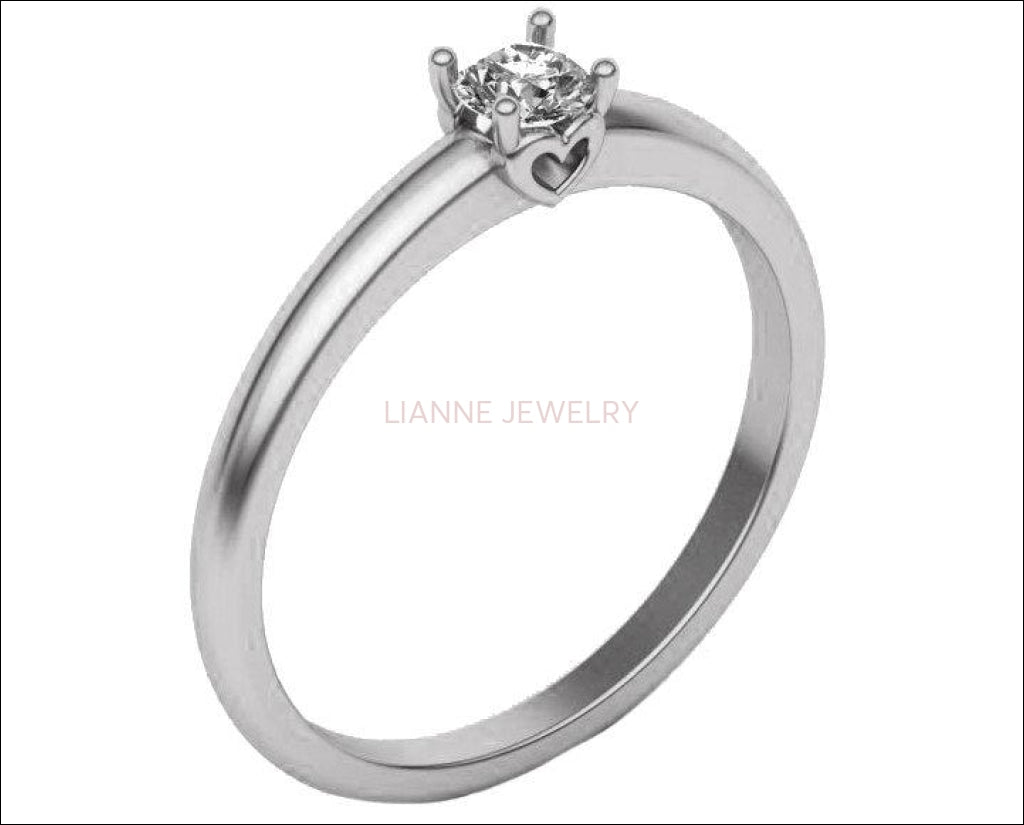 Heart Solitaire Thin Engagement Ring, Unique Engagement Ring, Silver Ring, Solitaire Heart Ring, Thin Ring, Solitaire Filigree Ring - Lianne Jewelry