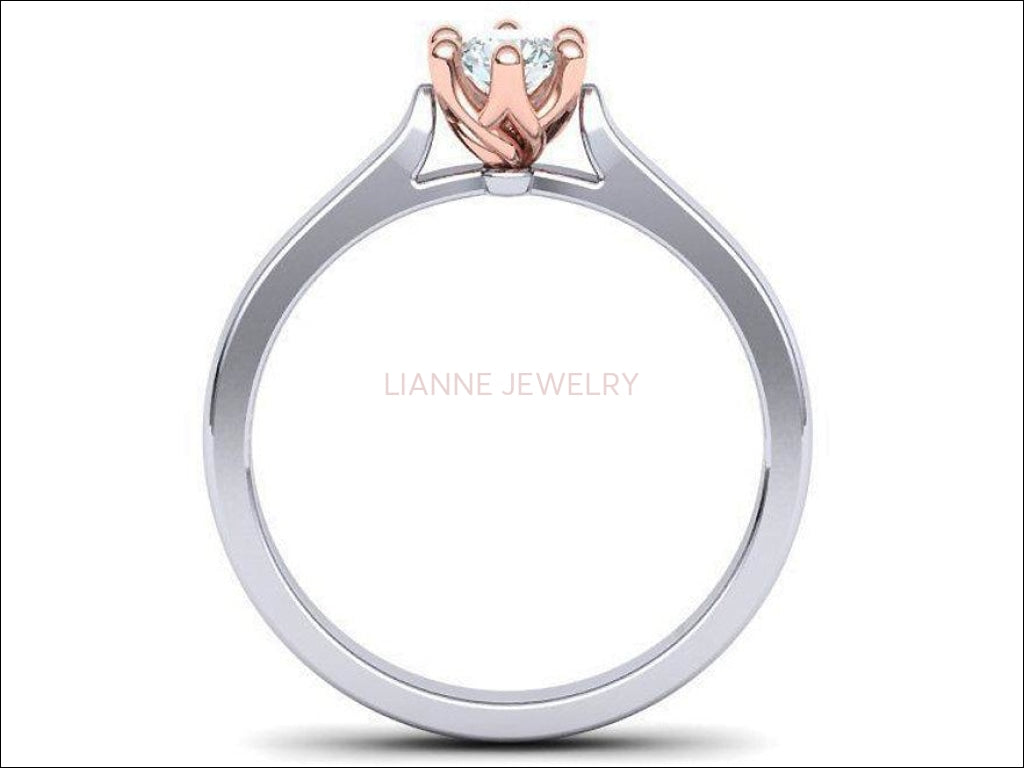 2 Tone Solitaire Engagement Rose Gold Classic 6 prongs Diamond Ring Minimalist Diamond Ring Solid Gold Unique Engagement Ring - Lianne Jewelry