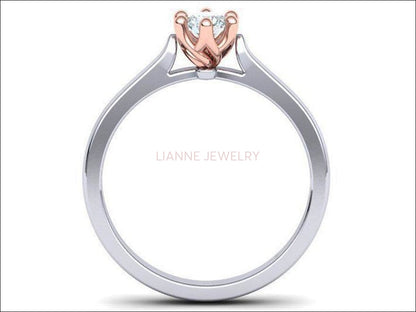 2 Tone Solitaire Engagement Rose Gold Classic 6 prongs Diamond Ring Minimalist Diamond Ring Solid Gold Unique Engagement Ring - Lianne Jewelry