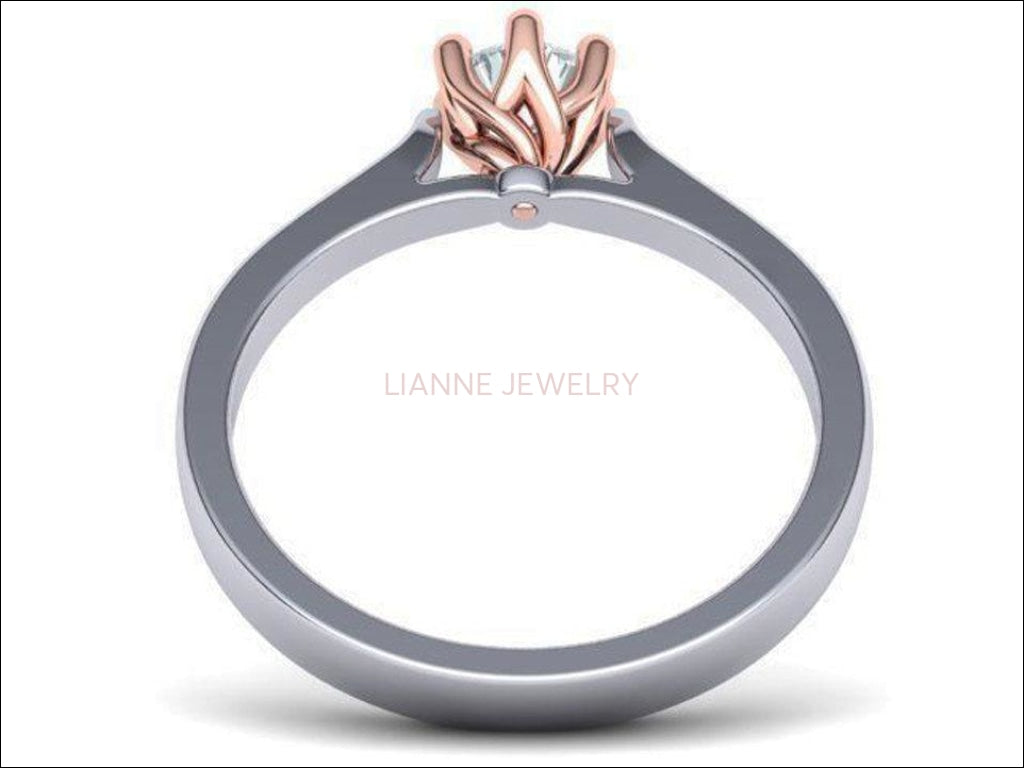 2 Tone Solitaire Engagement Rose Gold Classic 6 prongs Diamond Ring Minimalist Diamond Ring Solid Gold Unique Engagement Ring - Lianne Jewelry