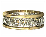 Gold Two Tone Wedding Band Celtic Band Floral Band Ornament Filigree Band Edwardian Ring - Lianne Jewelry