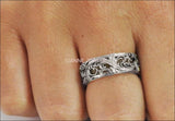 18K White gold Flower Band Wedding Band Unique Botanical Jewelry, Leaves Band - Lianne Jewelry
