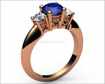 14K White 3 stone Sapphire Heart Filigree Ring Engagement Ring Gold Heart Milgrain Ring Promise Ring for Your Love One - Lianne Jewelry