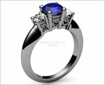 14K White 3 stone Sapphire Heart Filigree Ring Engagement Ring Gold Heart Milgrain Ring Promise Ring for Your Love One - Lianne Jewelry
