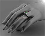 14K White Gold Emerald Ring 3 stone Ring, Unique Engagement Ring, Heart Filigree, Promise Ring, Love Ring for Your Love One - Lianne Jewelry