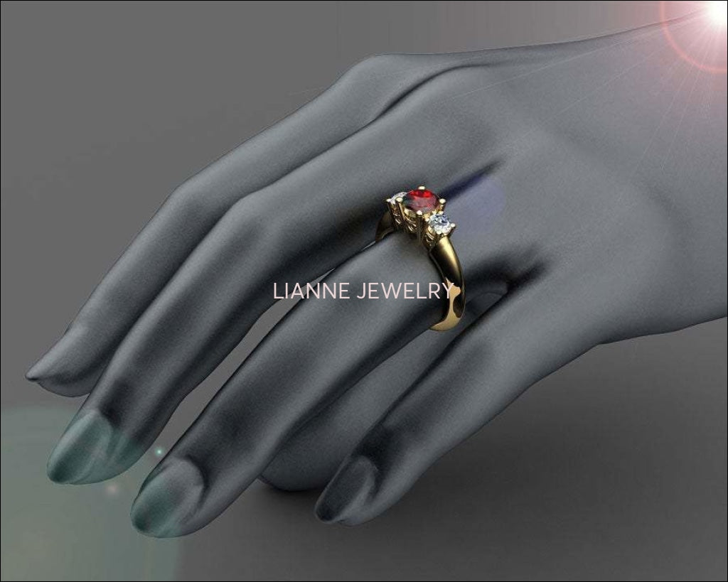 3 stone Hearts Ruby Engagement Ring Heart Filigree Ring Milgrain Ring Promise Ring for Your Love One - Lianne Jewelry