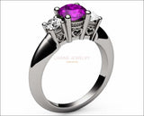 Heart Ring 3 stone Filigree Amethyst Heart Engagement Ring 14K White gold Heart Milgrain Ring Promise Ring for Your Love One - Lianne Jewelry