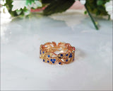 18K Rose gold Leaves Band with 42 Sapphires Filigree Ring Milgrain Twig Ring - Lianne Jewelry