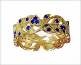 18K Yellow gold Leaves Band with 42 Sapphires Filigree Ring Milgrain Twig Ring - Lianne Jewelry