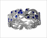 18K White gold Leaves Band with 42 Sapphires Filigree Ring Milgrain Twig Ring - Lianne Jewelry