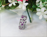 18K White gold Amethyst eaves Band Purple Filigree Ring Milgrain Twig Ring - Lianne Jewelry