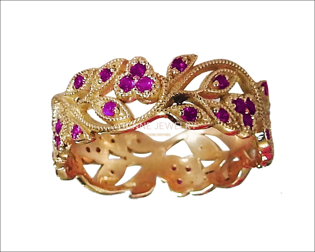 Purple Filigree Leaves Band 18K Rose gold Amethyst Milgrain Twig Ring Gift for Her - Lianne Jewelry