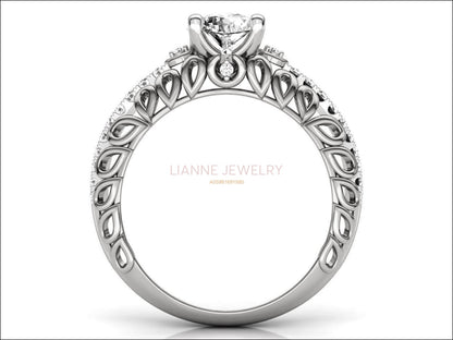 18K Filigree 1.33 ct Diamond Engagement, Unique Engagement Ring, Braided Ring, Swirl Trellis Ring - Lianne Jewelry