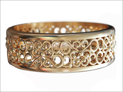 14K Solid Gold Filigree Band Ring Celtic Anniversary Ring - Lianne Jewelry