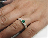 Silver Emerald Solitaire Engagement Ring Filigree Ring Unique Emerald Ring Milgrain Ring - Lianne Jewelry
