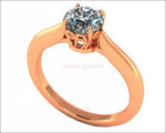 One carat Engagement Ring 14K gold Swirl Prongs Diamond Solitaire Ring 14K Solid Gold - Lianne Jewelry