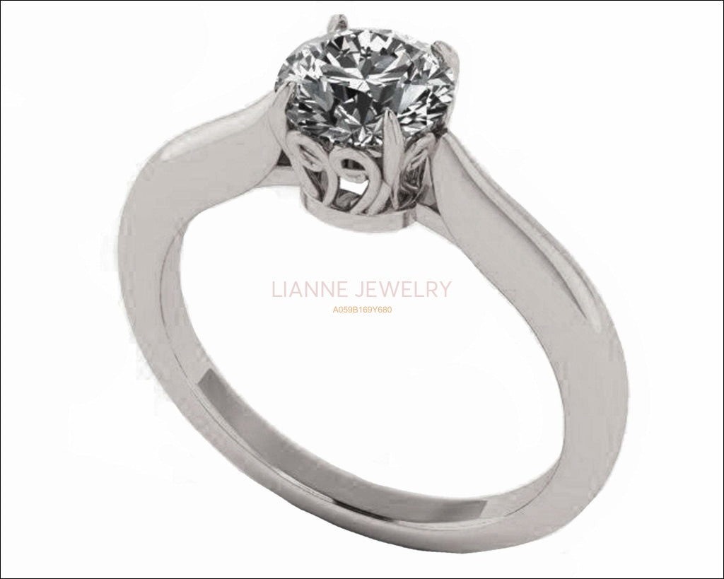 Filigree Solitaire Engagement Ring Silver Unique Engagement Ring 1 carat Simulated Diamond - Lianne Jewelry