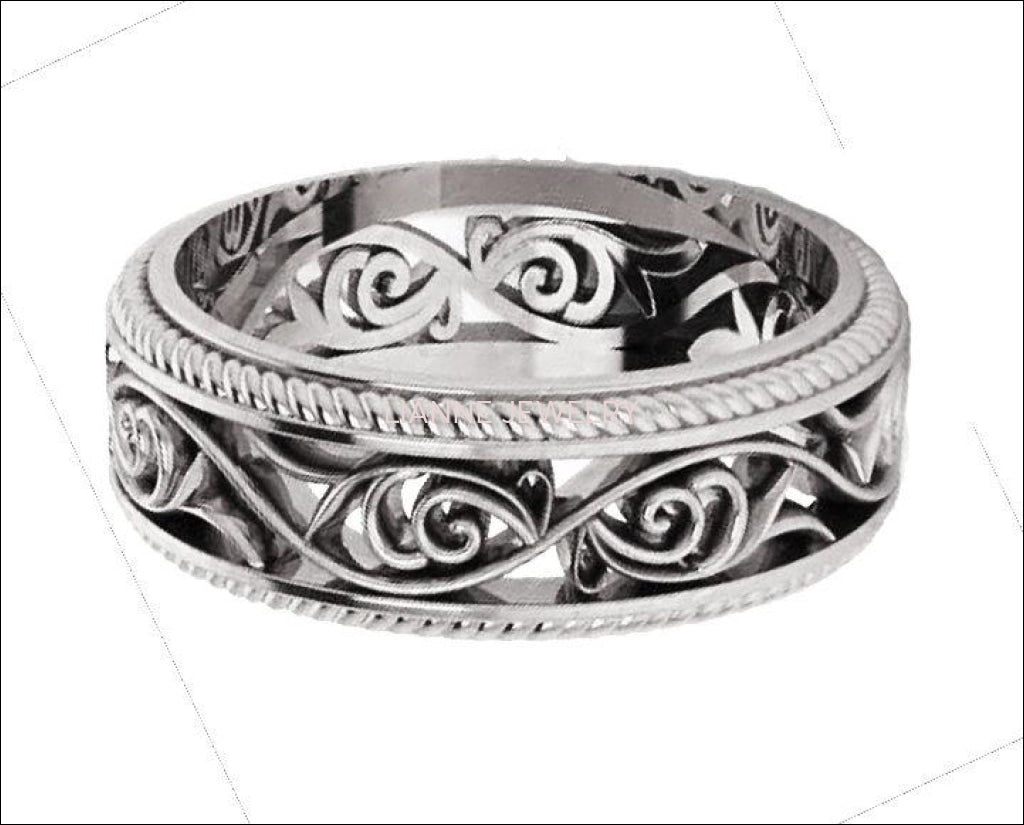 Plumeria Ring 18K Rose Gold Filigree Band Milgrain wedding band Unique Ring - Lianne Jewelry