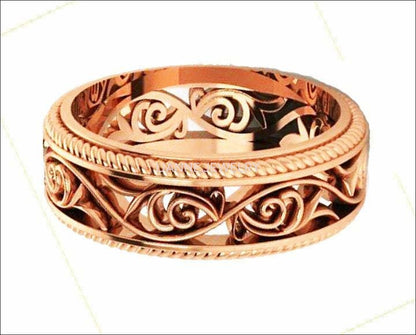 18K Rose Gold Filigree Band Plumeria Ring Filigree Band Milgrain wedding band Unique Ring - Lianne Jewelry