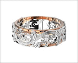 2 Tone Rose Gold White Leaves Wedding Band 18K Gold Milgrain Band Ring Promise Band - Lianne Jewelry