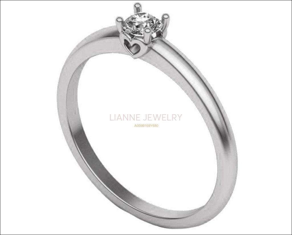 Heart Solitaire Thin Engagement Ring, Unique Engagement Ring, Silver Ring, Solitaire Heart Ring, Thin Ring, Solitaire Filigree Ring - Lianne Jewelry