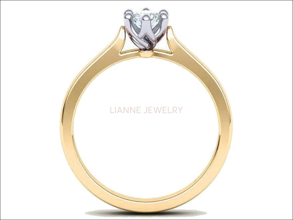 2 Tone Solitaire Engagement Minimalist Diamond Ring Solid Gold Unique Engagement Ring - Lianne Jewelry