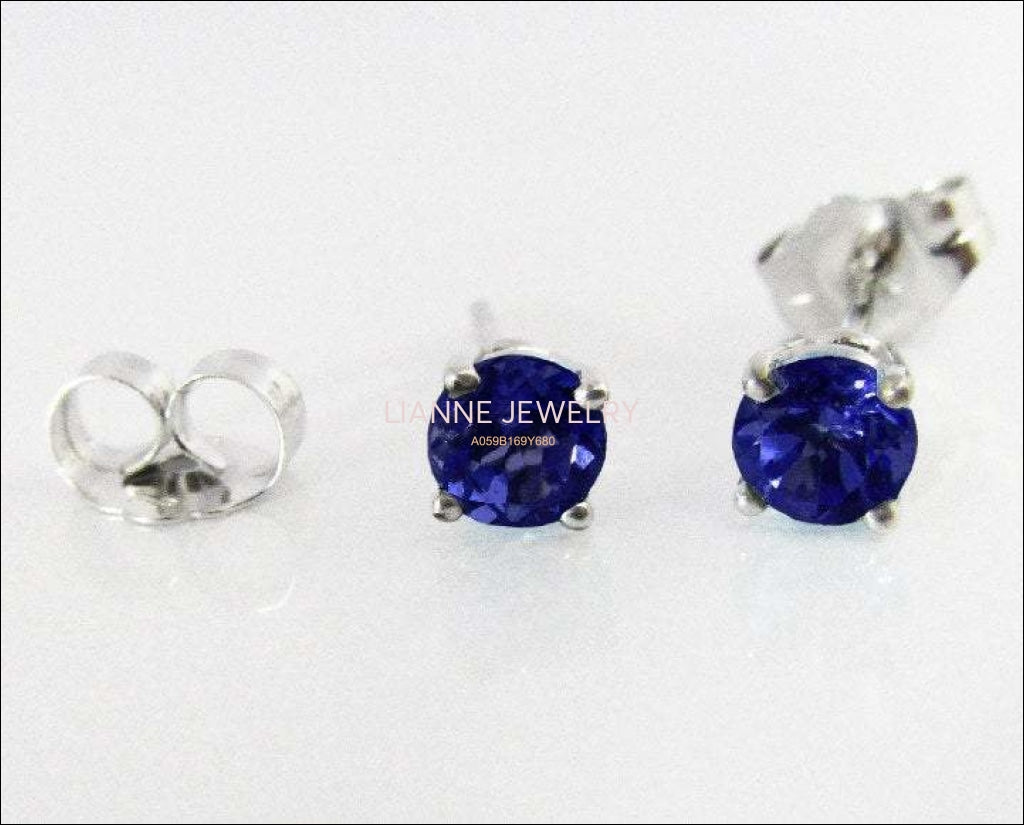 Sapphire Studs White Gold Blue stud Earrings 4mm Blue Gemstone earrings 14K White Gold Wedding Jewelry Anniversary Gift Earrings - Lianne Jewelry