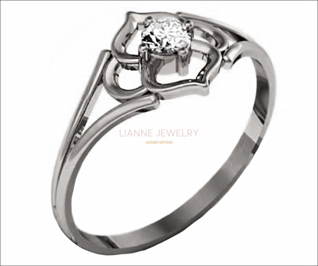 Flower Ring Leaves Ring Branch Ring Art Nouveau Diamond Unique Engagement Flower Jewelry Engagement Gift 14K White Gold Solitaire Ring - Lianne Jewelry