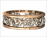 Rose Gold Ornament Band 2 Tone Anniversary Band Celtic Band Floral Band Filigree Band Edwardian Ring - Lianne Jewelry