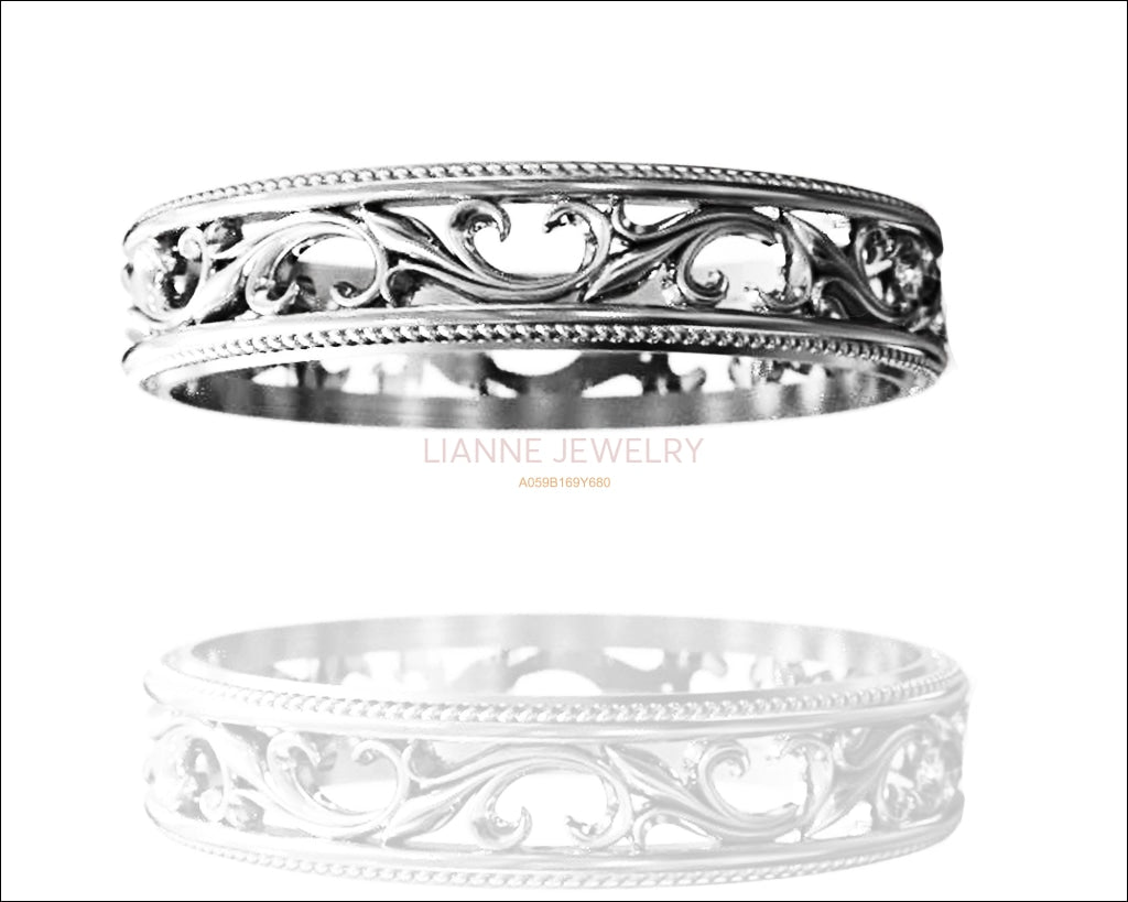 14K White gold Botanical Band Ring Celtic Band Wedding Band Floral Band Edwardian Ring Ornament Filigree Band - Lianne Jewelry