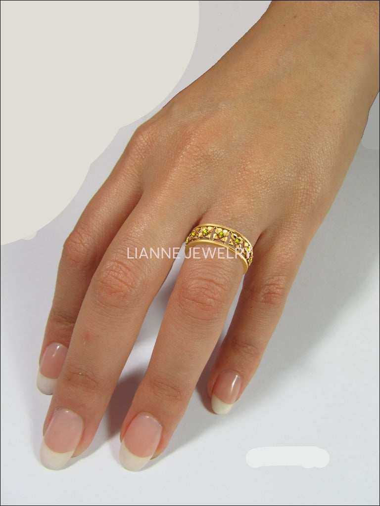 14K Plumeria Ring Flower Eternity Wedding band Ring Leaf ring Filigree band Friendship Yellow Floral Jewelry - Lianne Jewelry