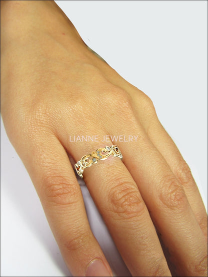 Plumeria Ring Filigree Leaf Floral Band Ring Birthday Gift Wedding Ring Diamond Band Milgrain Yellow gold Ring Flower Band Ring 32 Accents - Lianne Jewelry