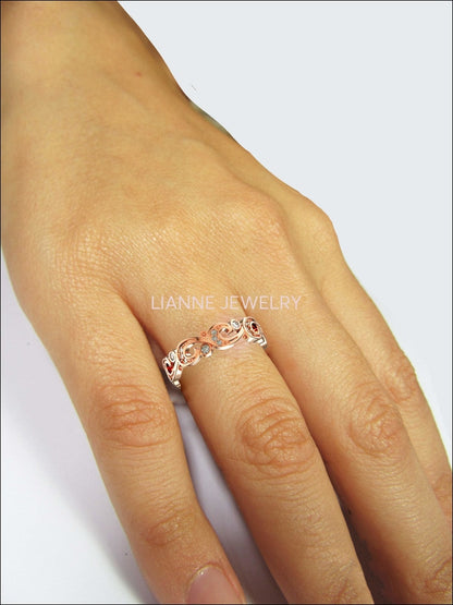 Floral Wedding Band Filigree Diamond Wedding Ring Band Milgrain Rose Gold Ring Branch Flower Band Birthday Gift Accent Diamonds - Lianne Jewelry