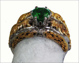 2 Tone Matching Ring Set Filigree Band ring Green Bridal Set Flower Set Ring Milgrain Band Ring Lab Emerald Art Nouveau unique wedding band - Lianne Jewelry