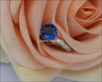 14K White gold Sapphire Engagement Ring, Round Blue Sapphire, Pave Diamonds on the Shank - Lianne Jewelry