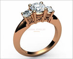18K Rose Gold 3 stone Diamond Ring with Heart Filigree Unique Engagement Ring Promise Ring - Lianne Jewelry
