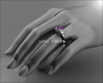 3 stone Filigree Amethyst Heart Engagement Ring 14K Rose gold Heart Milgrain Ring Promise Ring for Your Love One - Lianne Jewelry