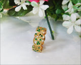 18K Yellow gold Leaves Band Emerald Filigree Ring Milgrain Twig Ring - Lianne Jewelry