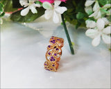 Purple Filigree Leaves Band 18K Rose gold Amethyst Milgrain Twig Ring Gift for Her - Lianne Jewelry