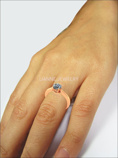 One carat Engagement Ring 14K gold Swirl Prongs Diamond Solitaire Ring 14K Solid Gold - Lianne Jewelry