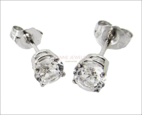 White Sapphire Stud Earrings 4 mm Studs Gemstone 14K White Gold Earrings Wedding Jewelry Anniversary Gift - Lianne Jewelry