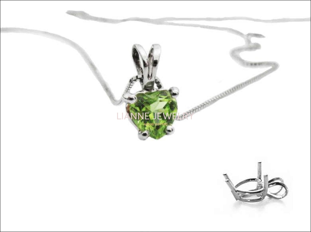 50% SALE - Peridot Heart Pendant in 14K White gold Minimalist pendant - Lianne Jewelry