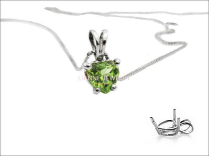 50% SALE - Peridot Heart Pendant in 14K White gold Minimalist pendant - Lianne Jewelry