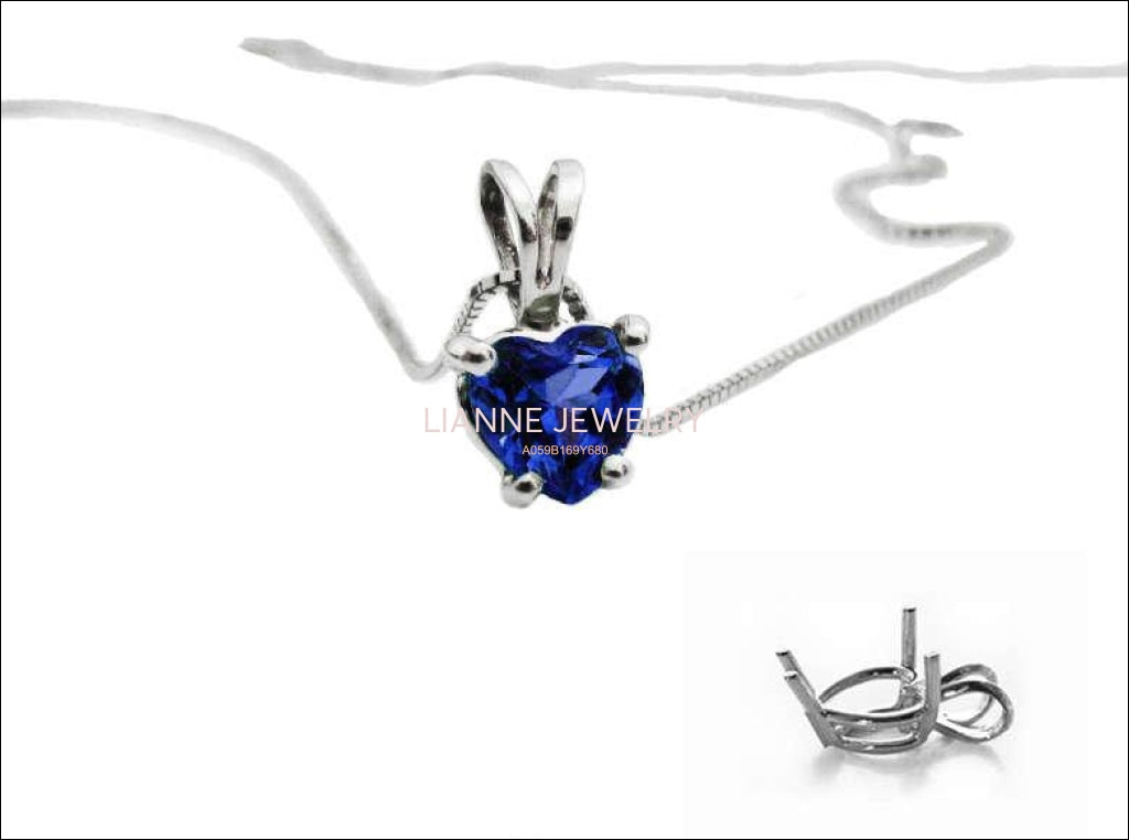 Clearance SALE 50% Off - Sapphire Heart Pendant in 14K White gold - Lianne Jewelry